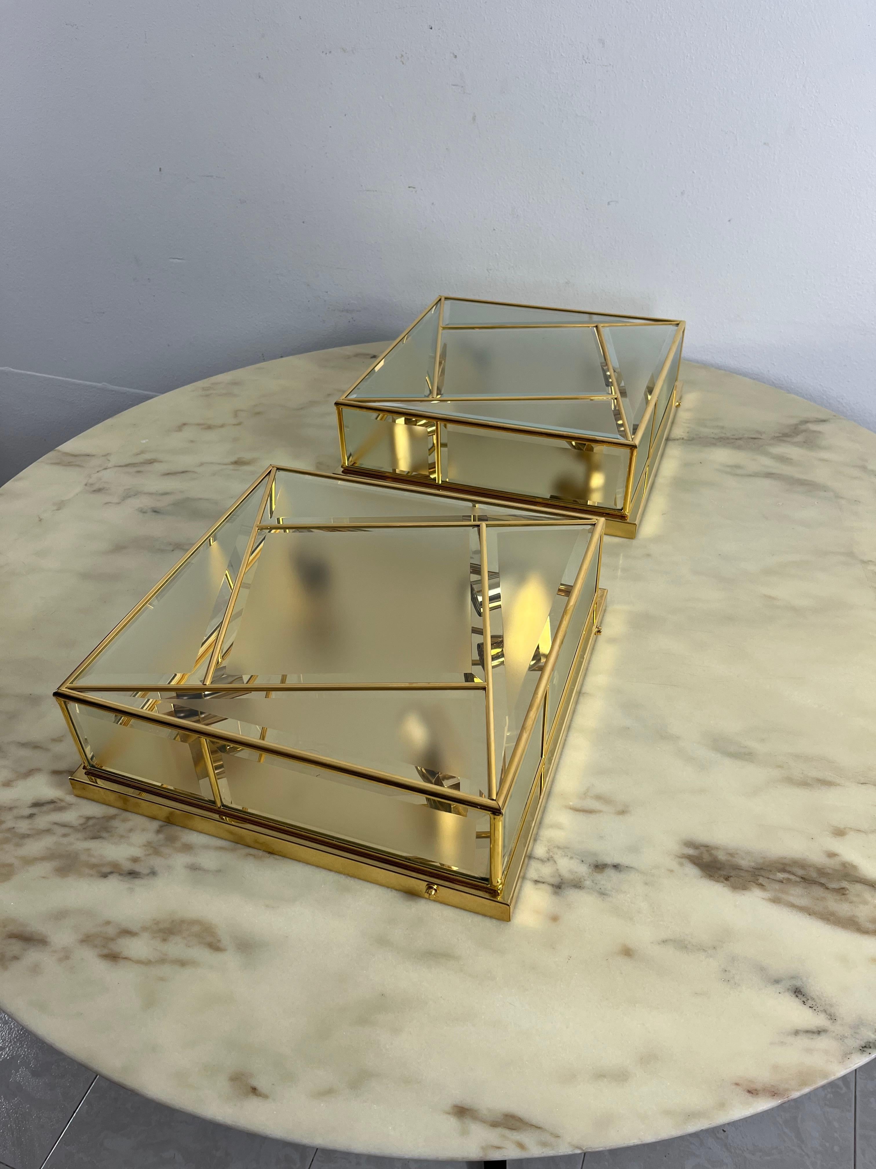 Metal Set Of 2 Large Square 4-Light Ceiling Lights 1980s, Never Used For Sale