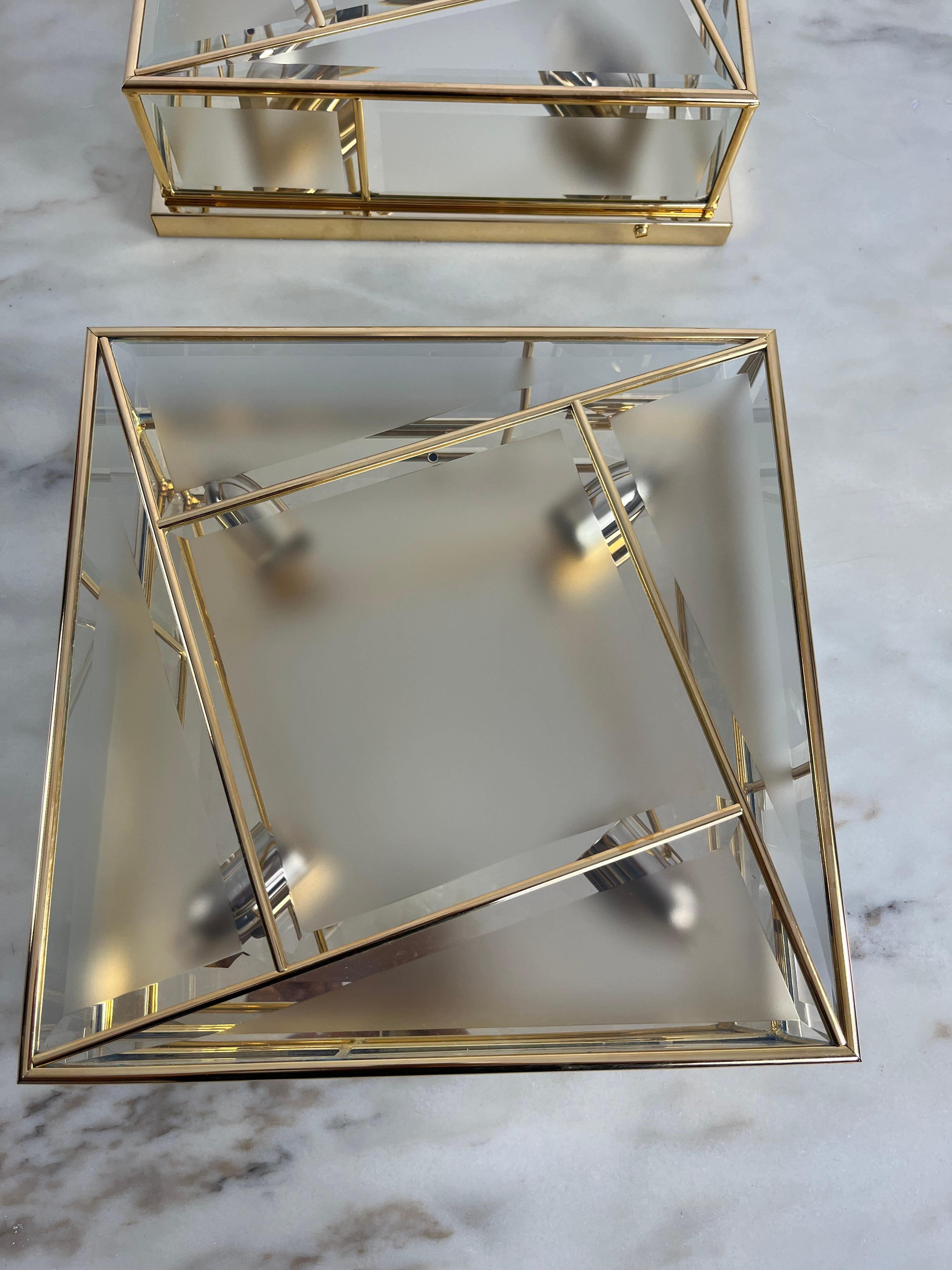 Set Of 2 Large Square 4-Light Ceiling Lights 1980s, Never Used For Sale 1