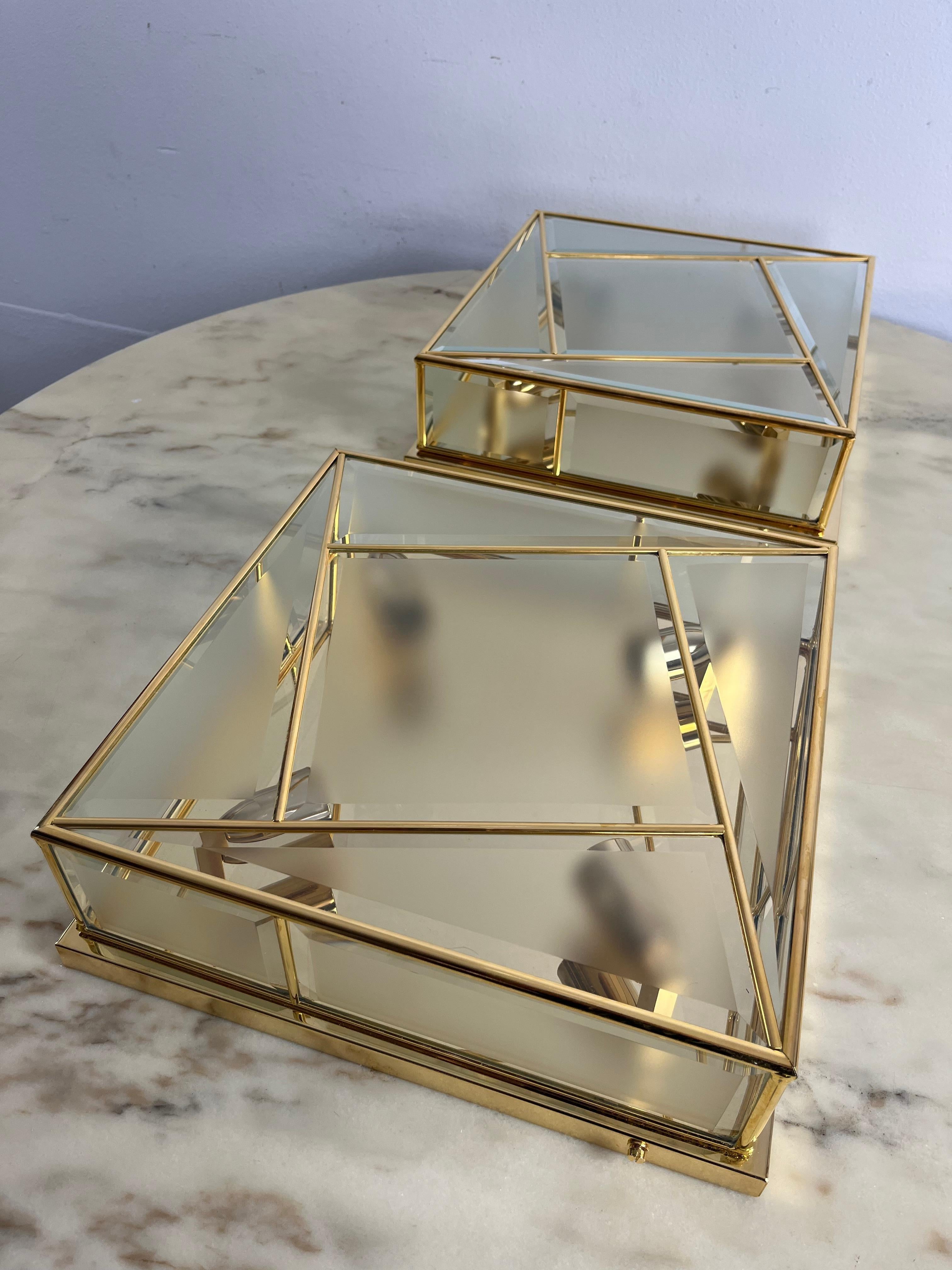 Set Of 2 Large Square 4-Light Ceiling Lights 1980s, Never Used For Sale 2