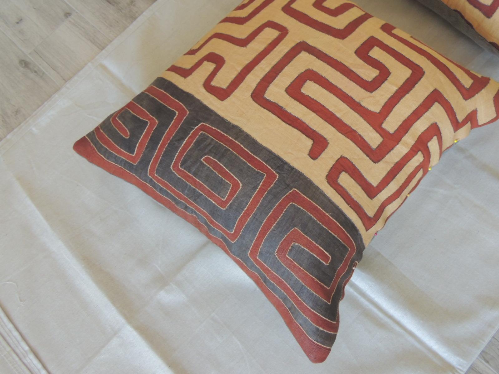 Tribal Set of (2) Large Square Kuba Textile Decorative Floor Pillows