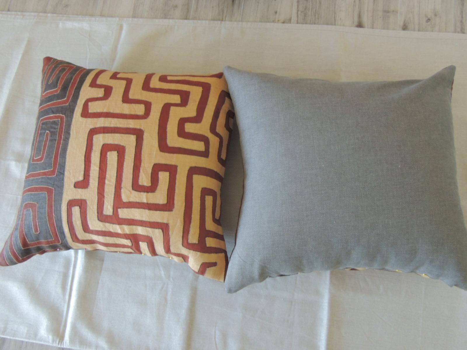 African Set of (2) Large Square Kuba Textile Decorative Floor Pillows