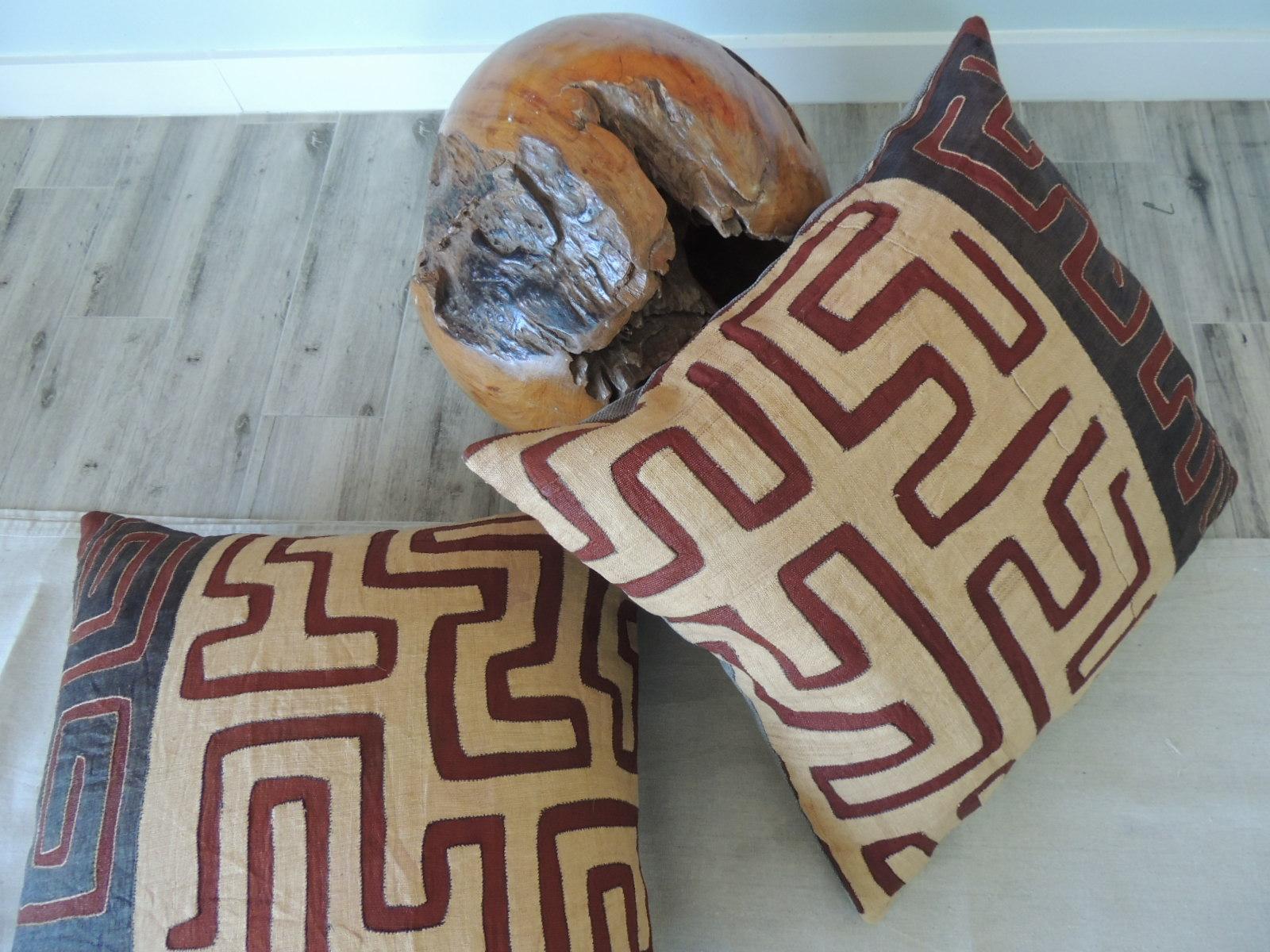 Late 20th Century Set of (2) Large Square Kuba Textile Decorative Floor Pillows