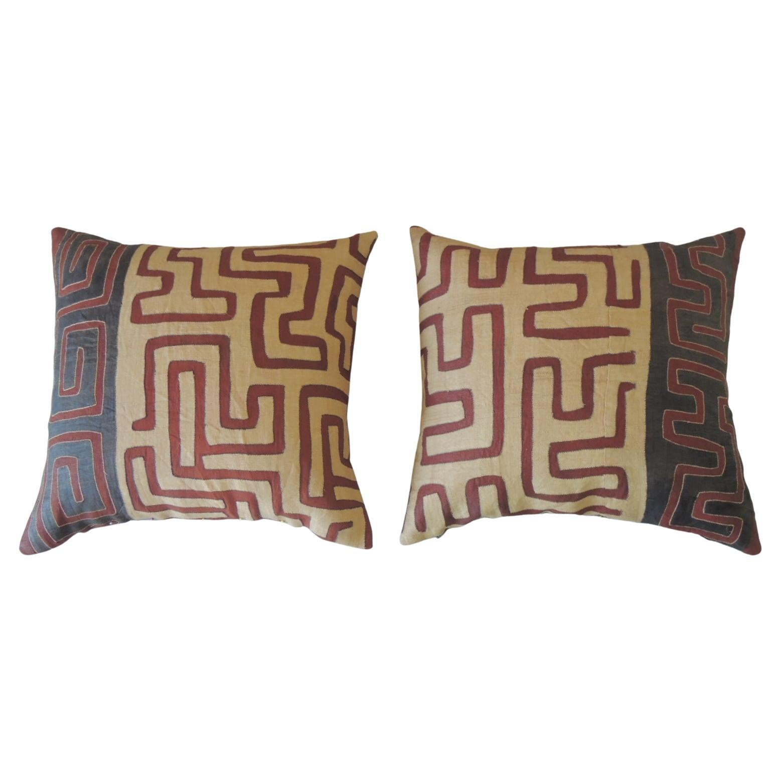 Set of (2) Large Square Kuba Textile Decorative Floor Pillows