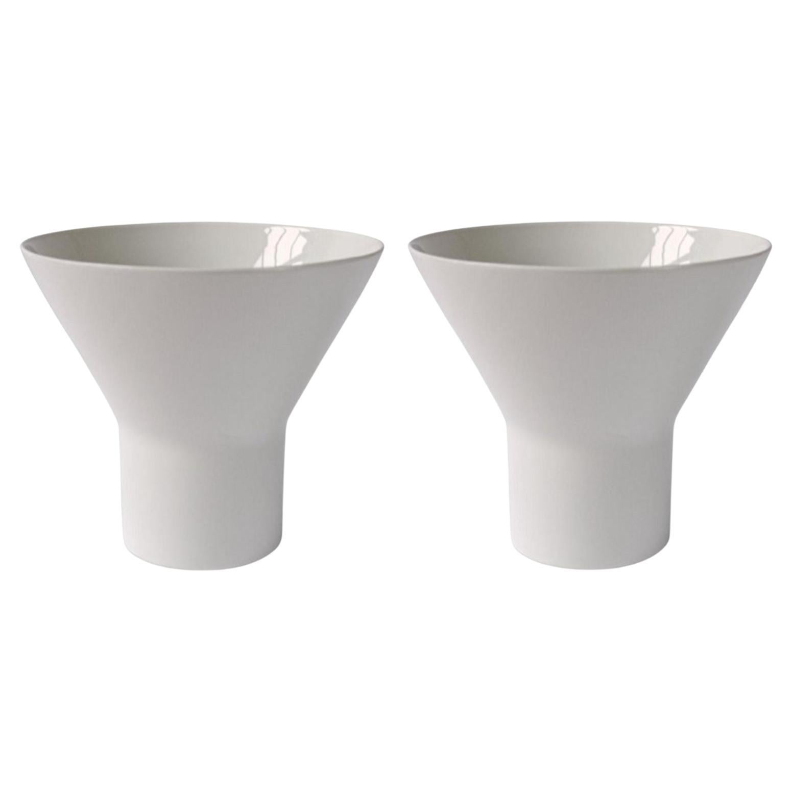 Set of 2 Large White Ceramic KYO Vases by Mazo Design For Sale
