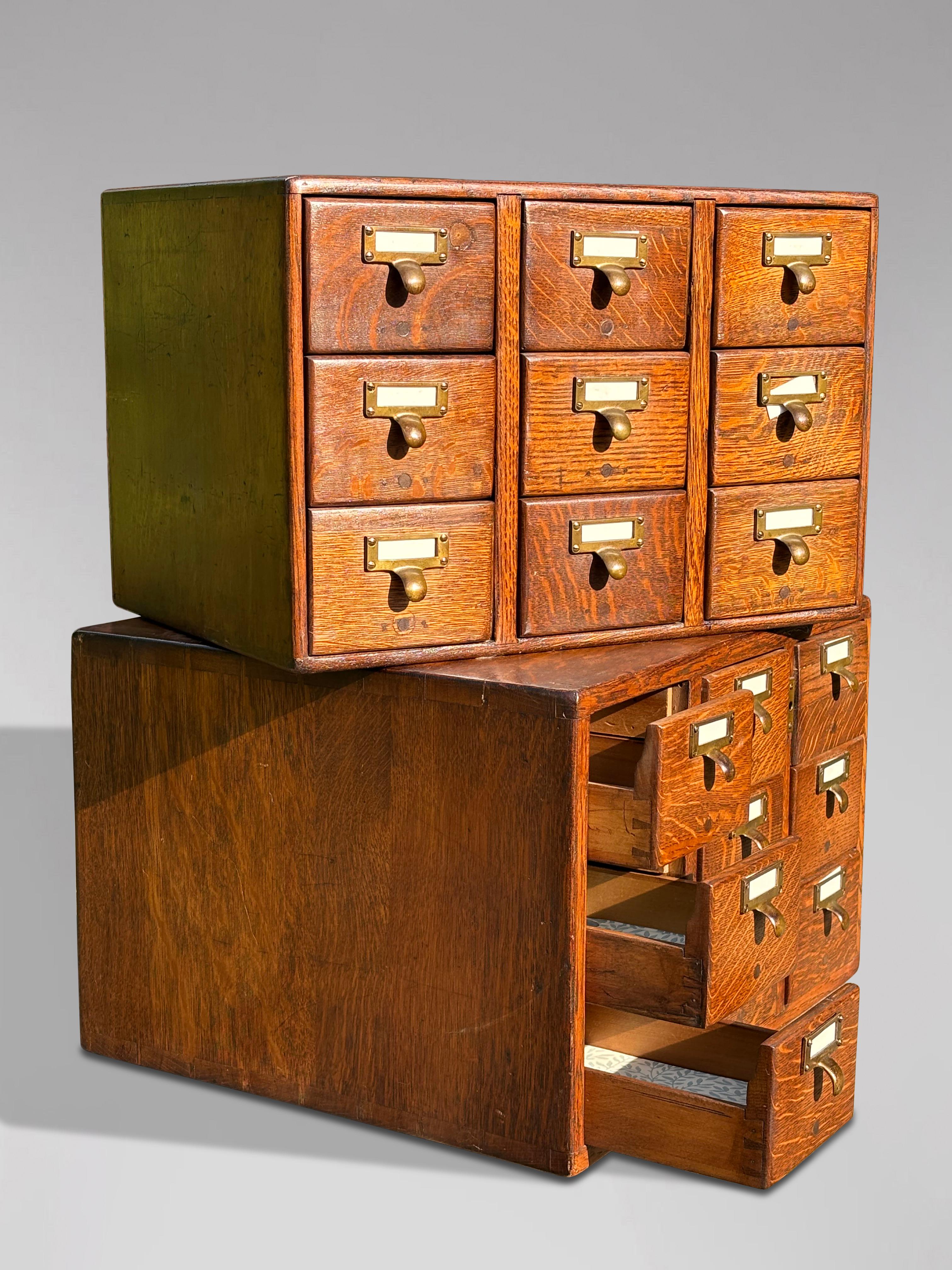 Late Victorian Set of 2 Late 19th Century Oak Library Index Card Cabinets For Sale