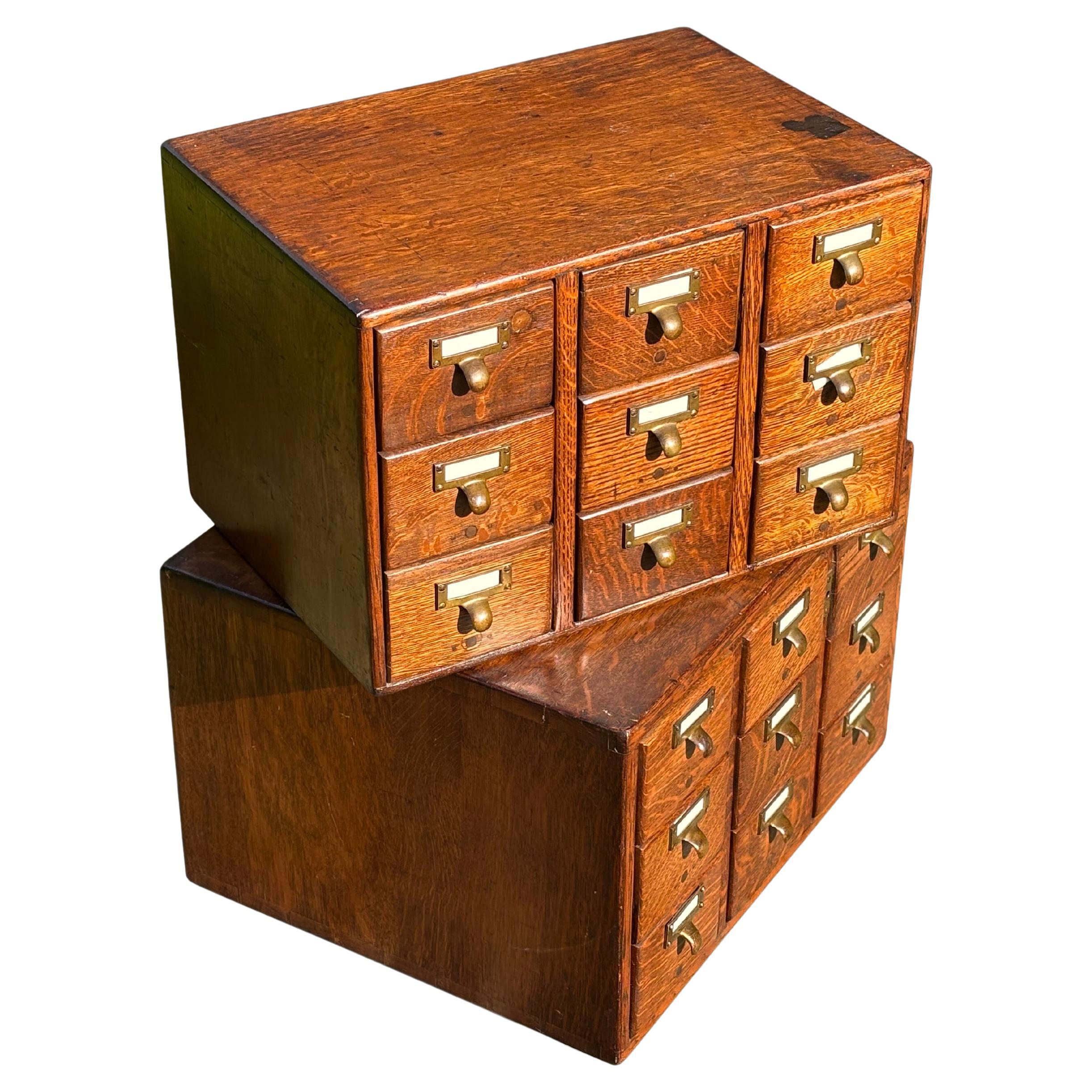 Set of 2 Late 19th Century Oak Library Index Card Cabinets