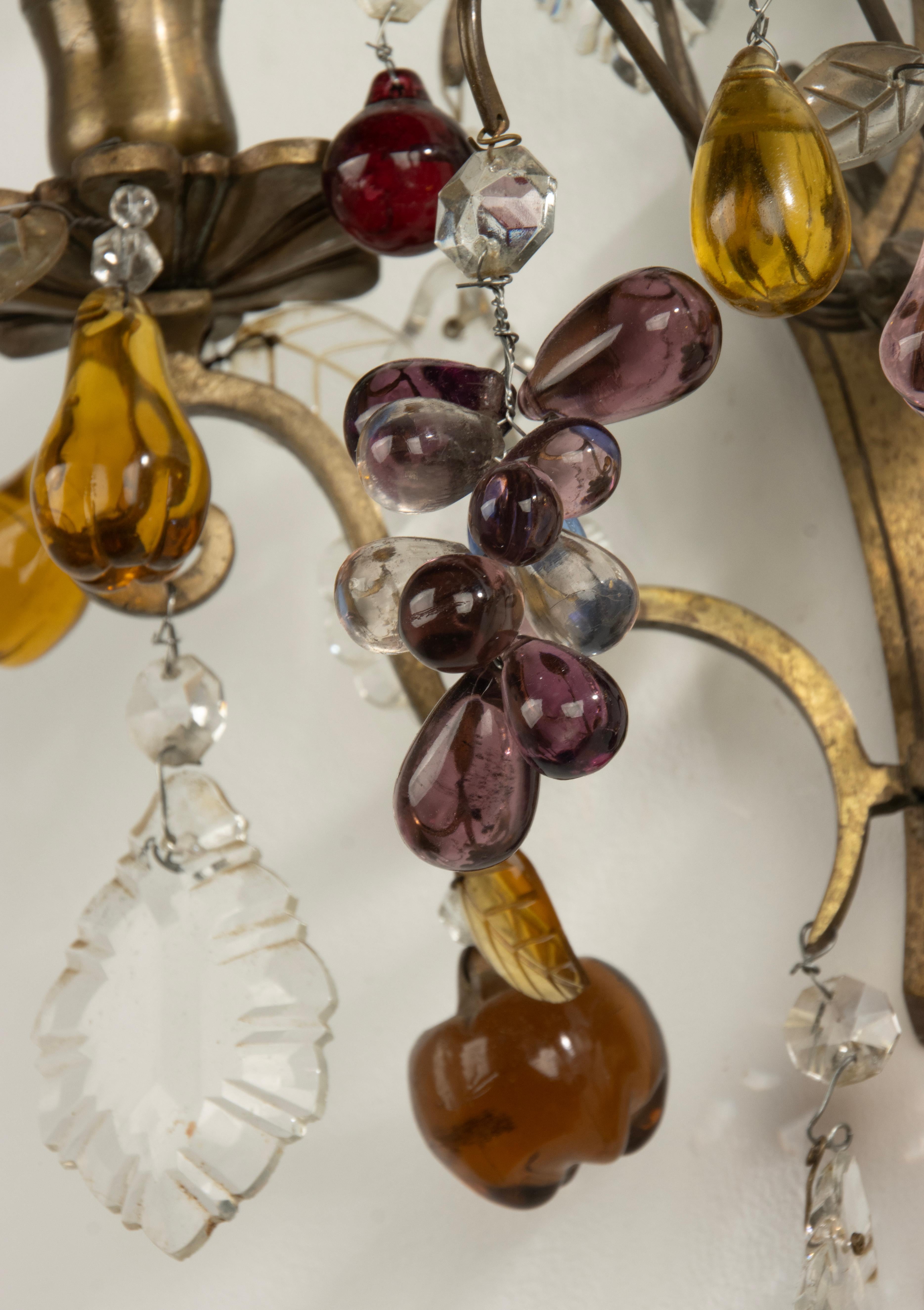 Juego de 2 Velas de Pared de Finales del Siglo XIX - Latón con Gotas de Fruta de Cristal en venta 12