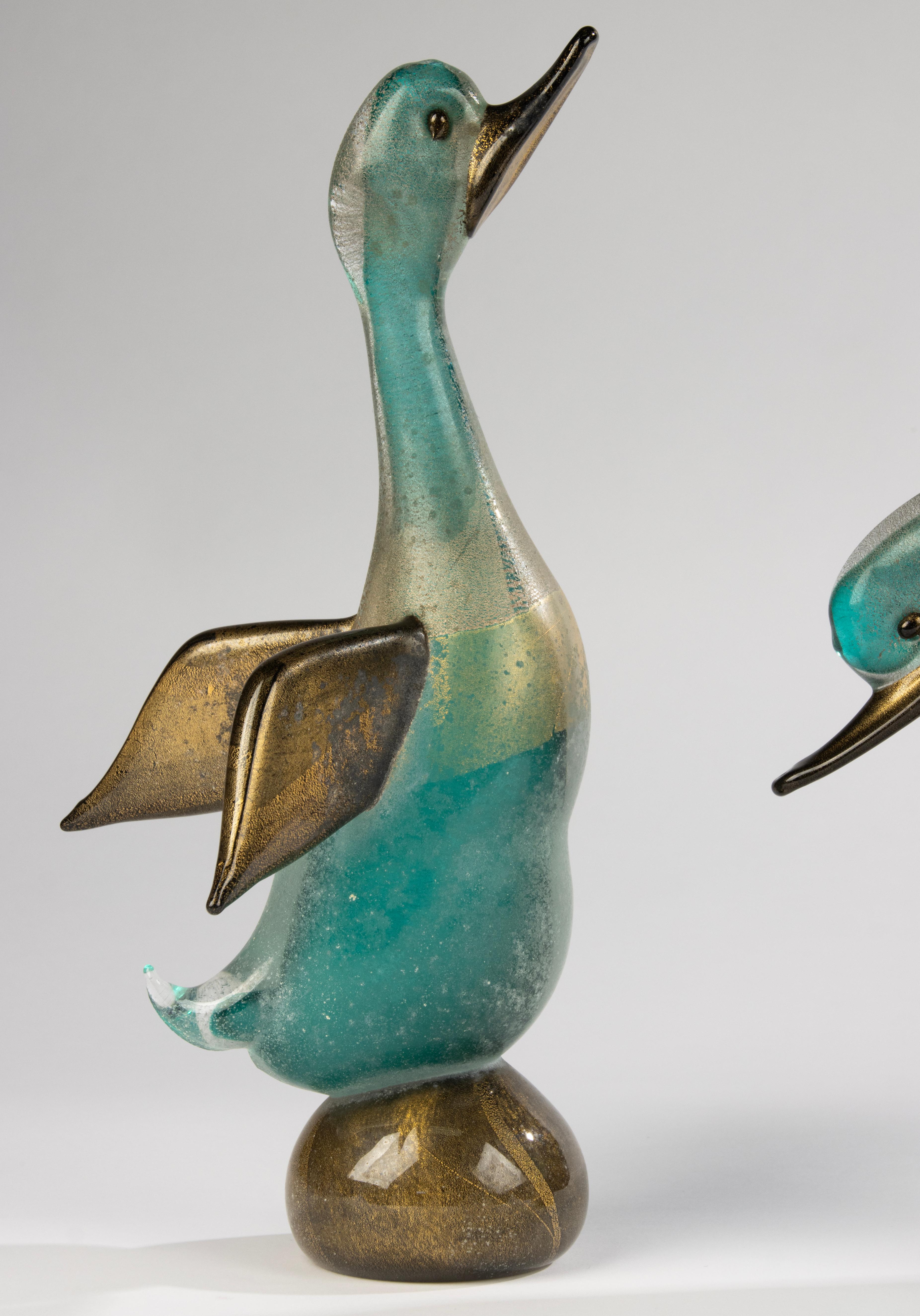 Moderne Ensemble de 2 figurines en verre d'art de la fin du 20e siècle - Canards - Cenedese Murano en vente