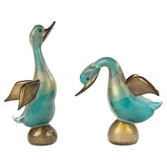 Set of 2 Late 20th Century Art Glass Figurines - Ducks - Cenedese Murano