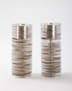 Set of 2 Layered Candlesticks in Sterling Silver by Iris Tutnauer