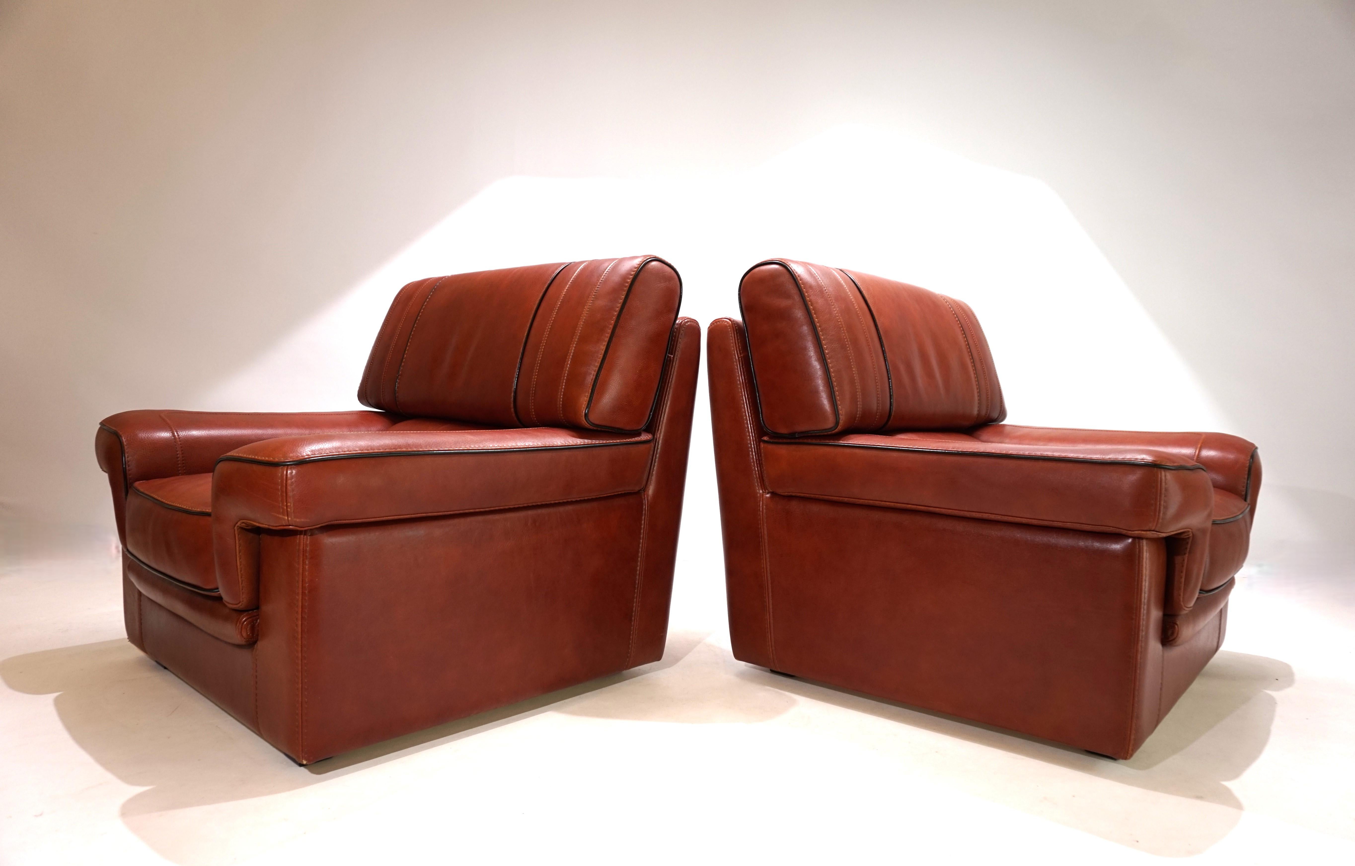 Set of 2 leather armchairs, cognac coloured, 1990 8