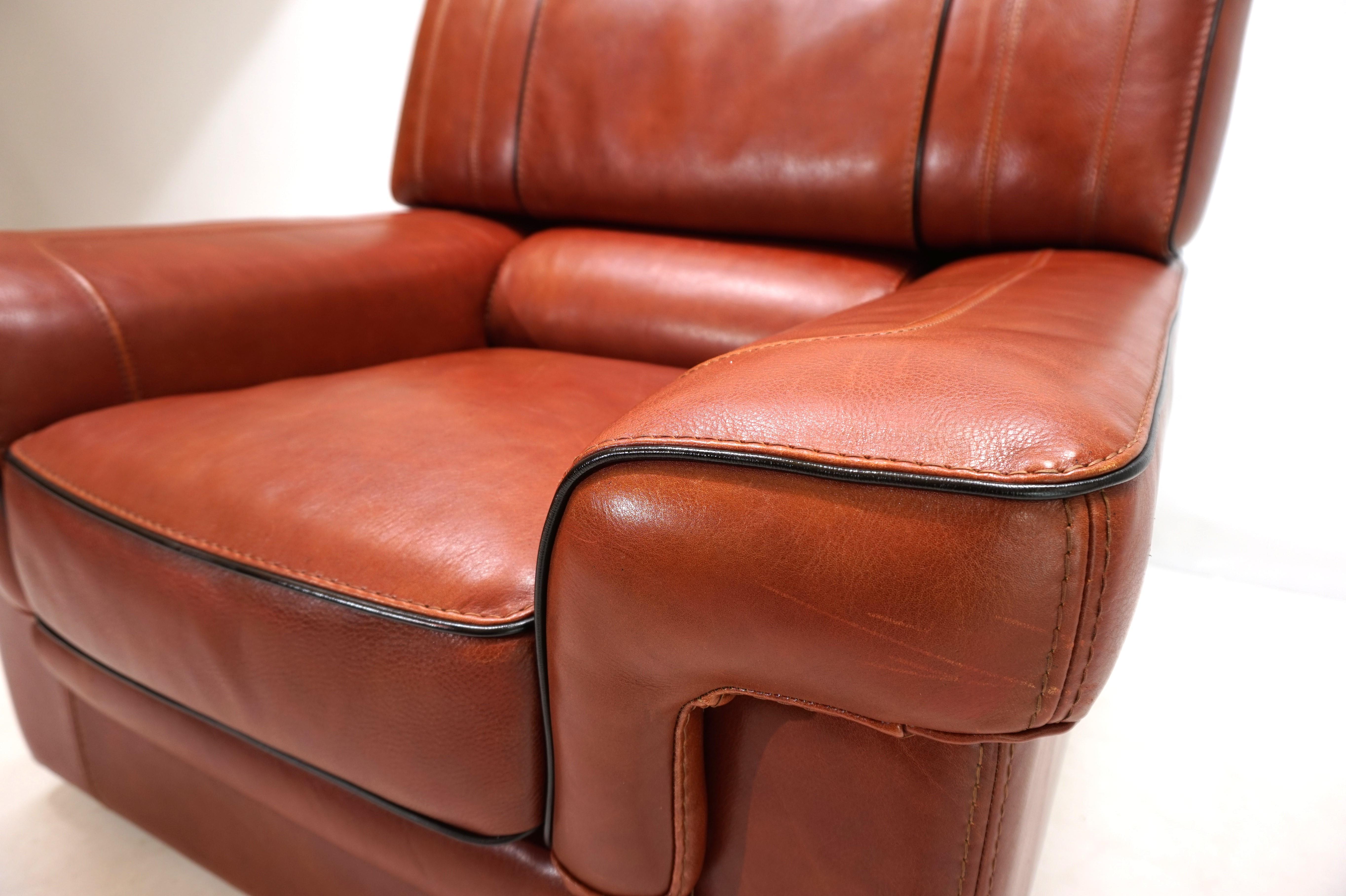 Set of 2 leather armchairs, cognac coloured, 1990 10