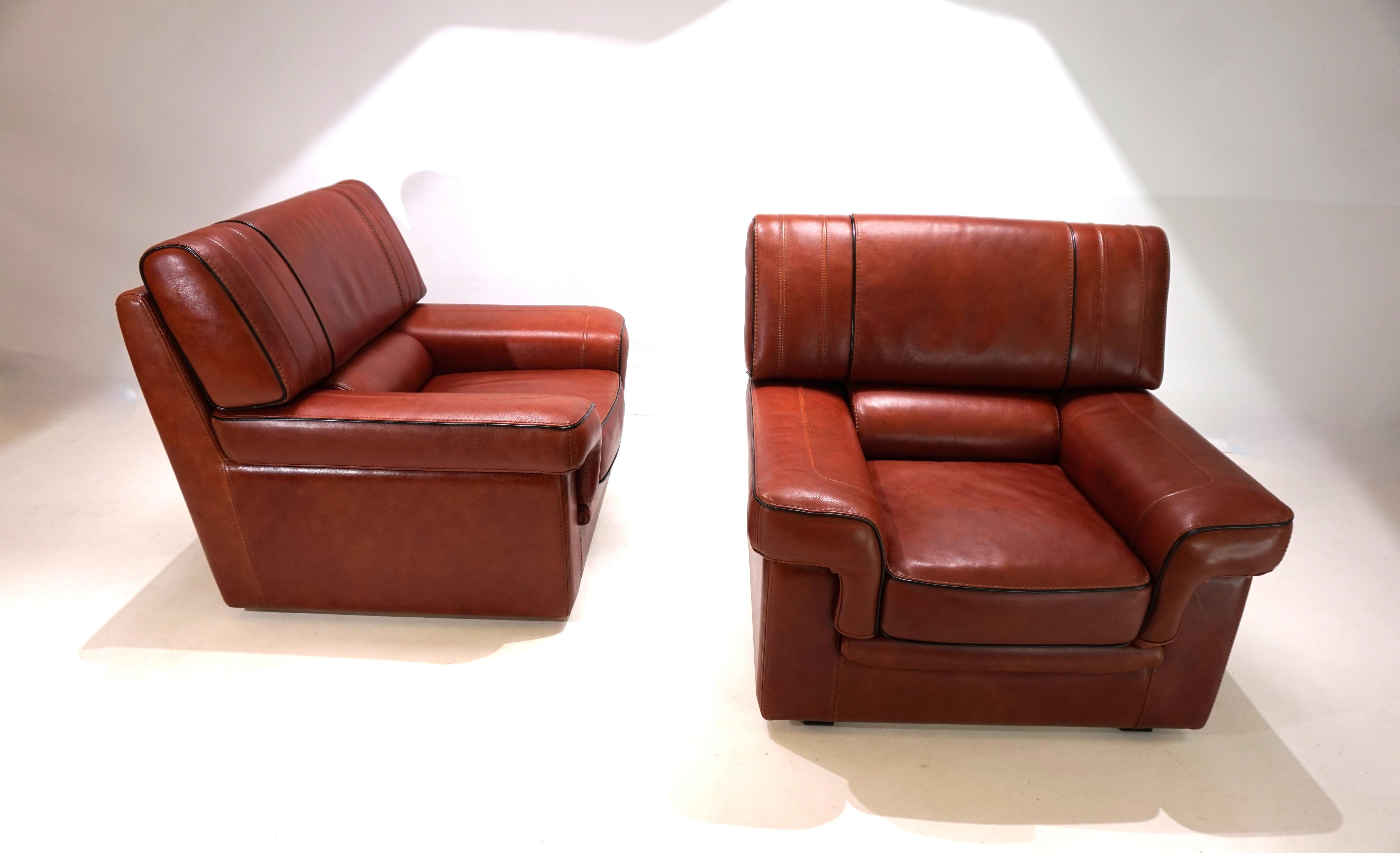 Set of 2 leather armchairs, cognac coloured, 1990 In Good Condition In Ludwigslust, DE