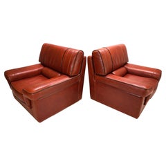 Set of 2 leather armchairs, cognac coloured, 1990