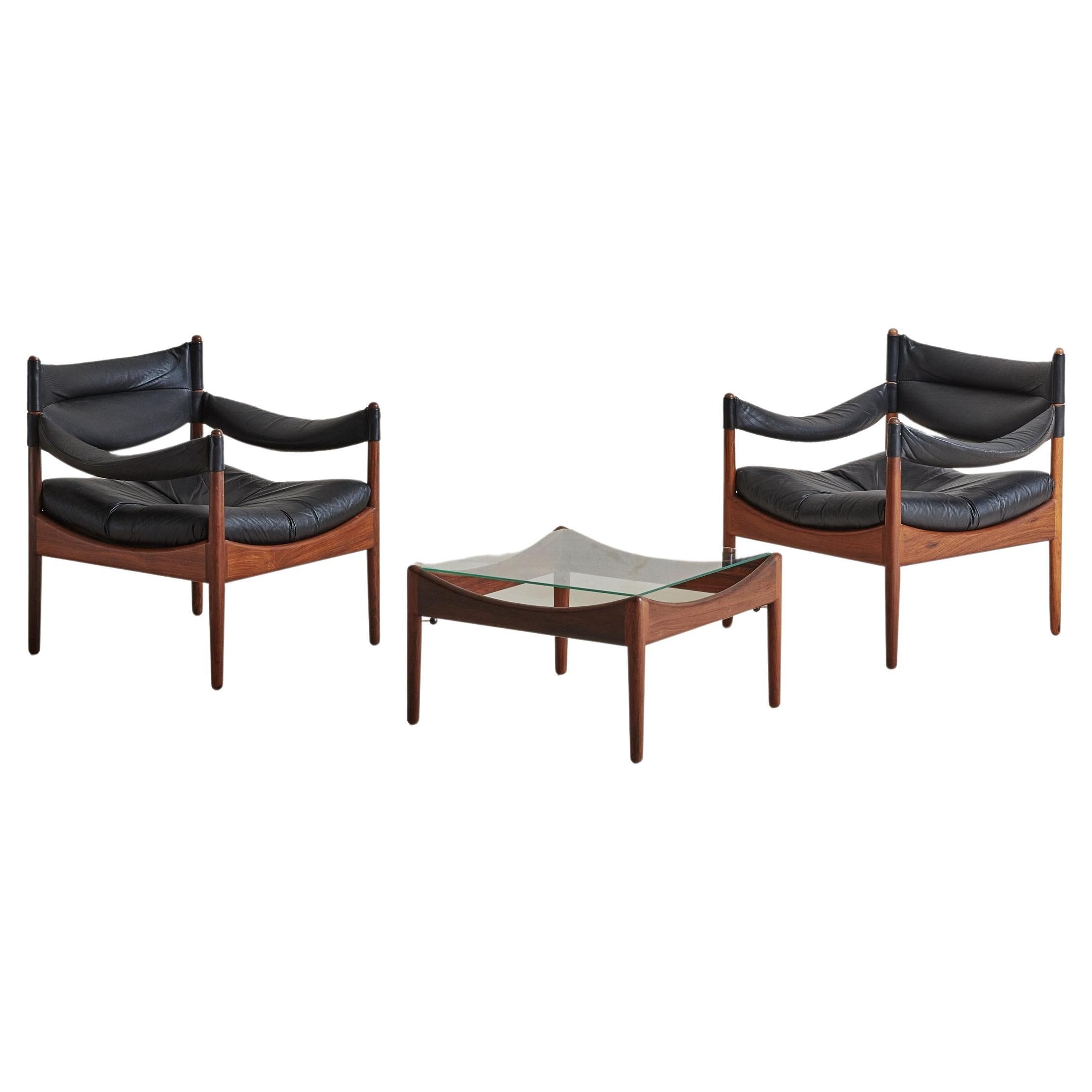 Set of 2 Leather Chairs with Table by Kristian Vedel for Willadsen Møbelfabrik