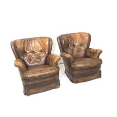 Set of 2 leather Chesterfield armchairs from the 1970s