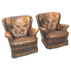 Ensemble de 2 fauteuils Chesterfield en cuir des années 1970
