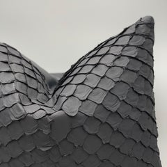 Set of 2 Leather Cushion, Exclusive Fish Leather Black Medium Size