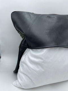 Set of 2 Leather Cushion, Exclusive Fish Leather Black Medium Size