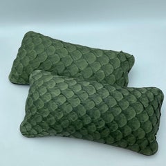 Set of 2 Leather Cushion, Exclusive Fish Leather, Green Color, Small Size