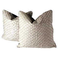 Set of 2 Leather Cushion, Exclusive  Fish Leather Off-White