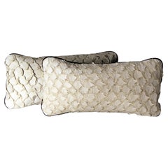 Set of 2 Leather Cushion, Exclusive Fish Leather Off-White Small Size