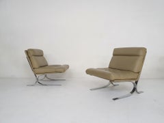 Set of 2 leather Lounge Chairs Attributed to Paul Tuttle for Strässle, 1970s