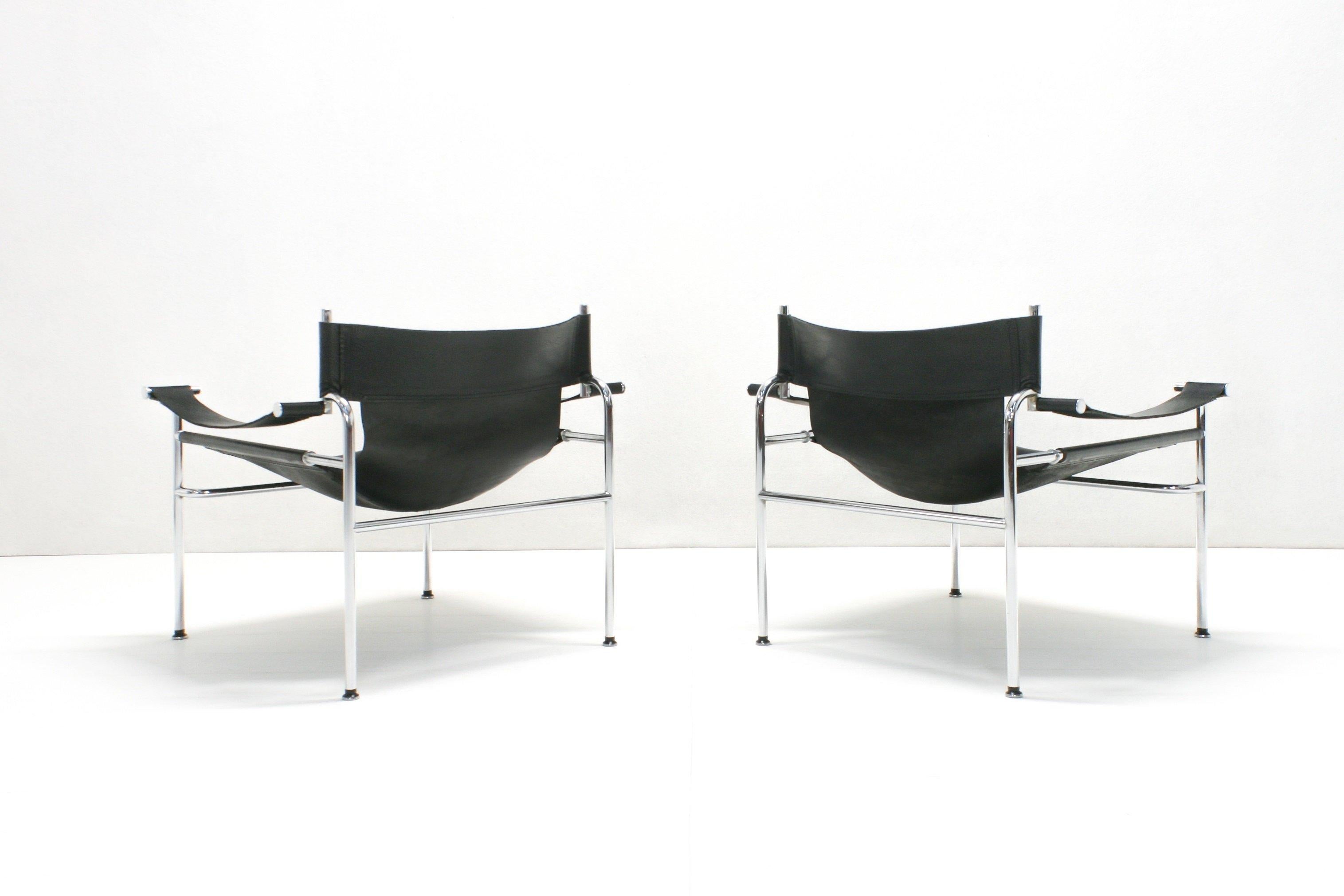 Set of 2 Leather Vane-2 Sling Armchairs by Walter Antonis for T Spectrum, 1970s 5