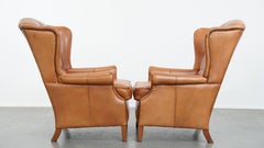 Set of 2 Hand-Crafted Leather Wingback Armchairs in Roman Style