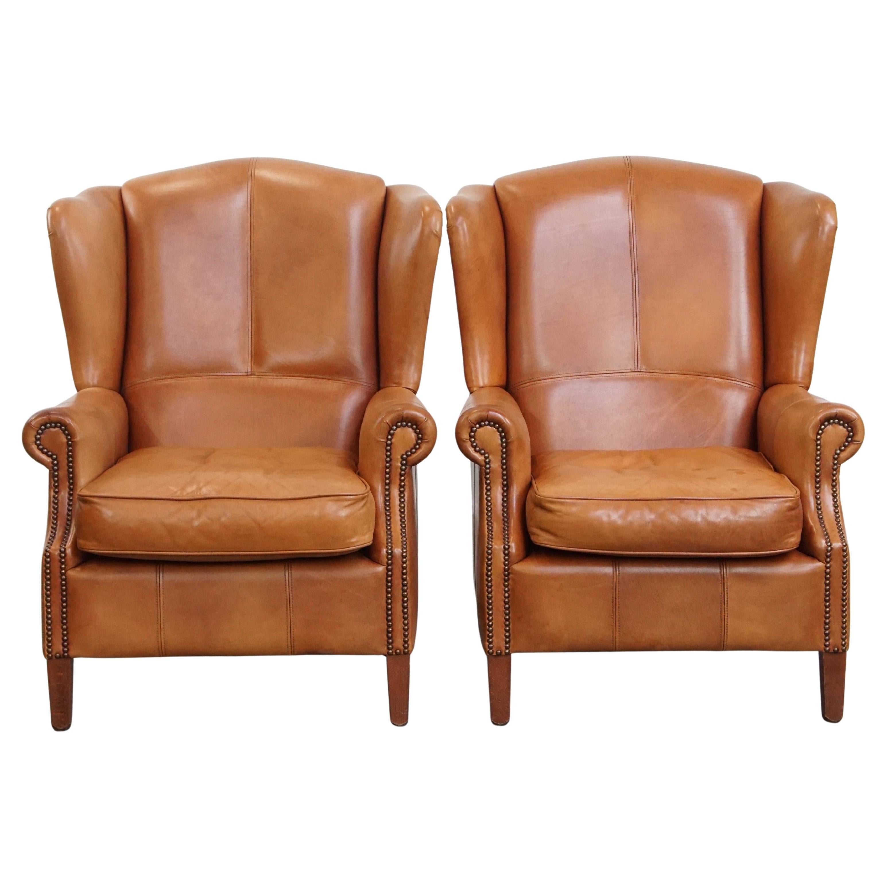 Set di 2 sedie wingback in pelle in vendita