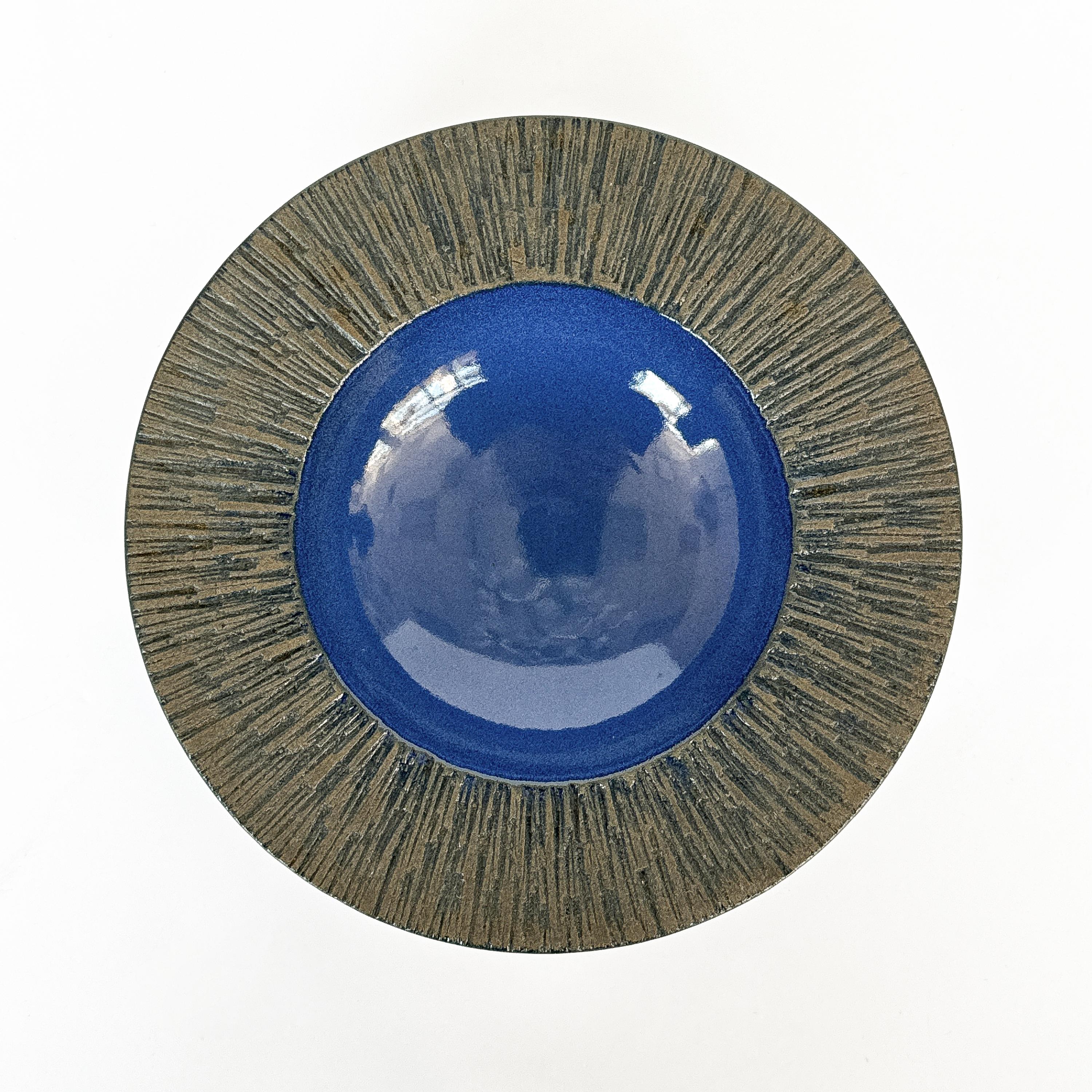 Set of 2 Lee Rosen Cerulean Blue Ceramic Low Bowl for Design Technics For Sale 2