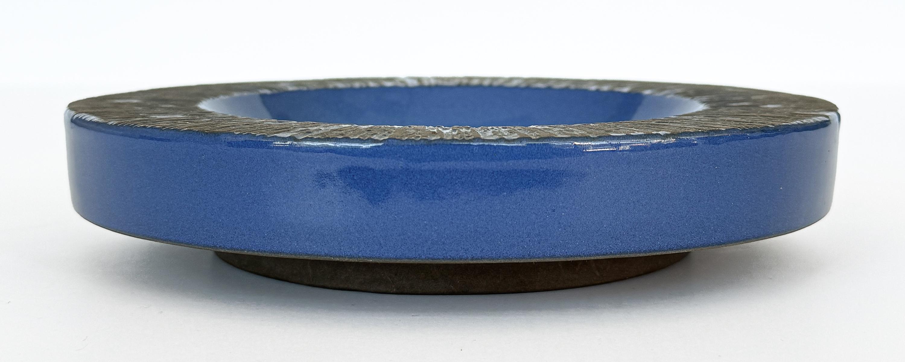 Pottery Set of 2 Lee Rosen Cerulean Blue Ceramic Low Bowl for Design Technics For Sale