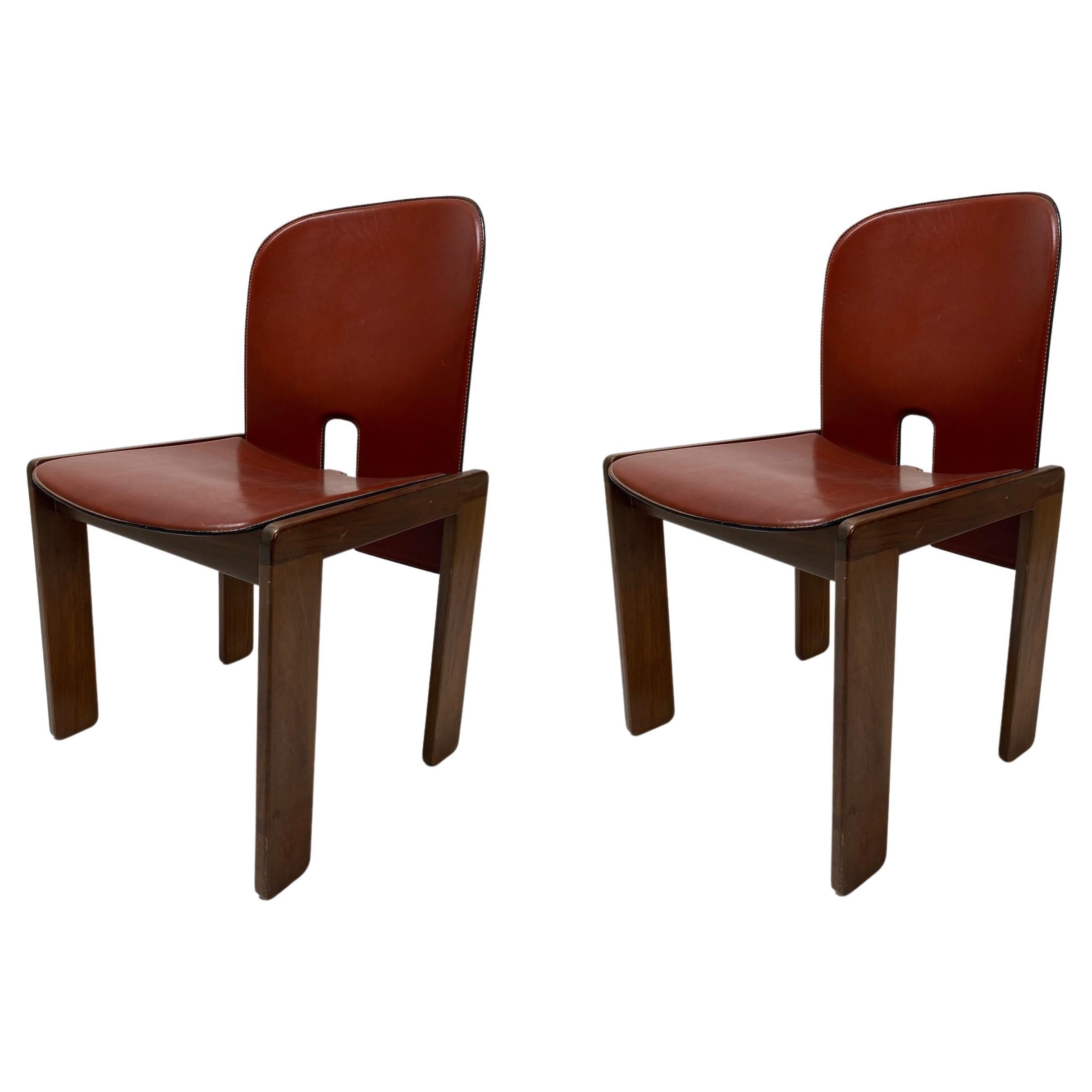 Set of 2 Lether 121 Chairs, Afra & Tobia Scarpa, Cassina, Italy, 1967 For Sale