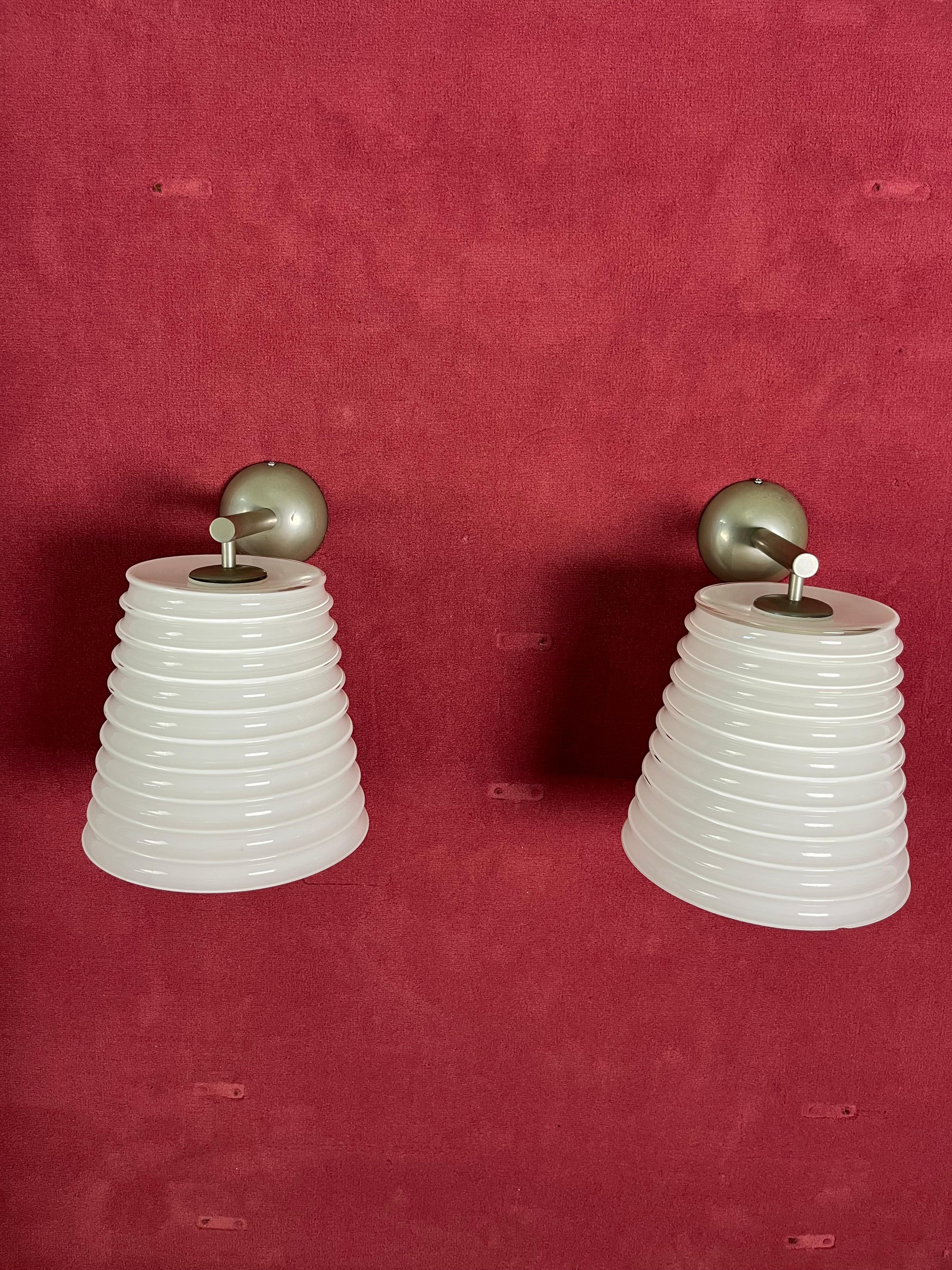 2er-Set Leucos Wandlampen aus milchig-weißem Murano-Glas, 1980er Jahre im Angebot 5