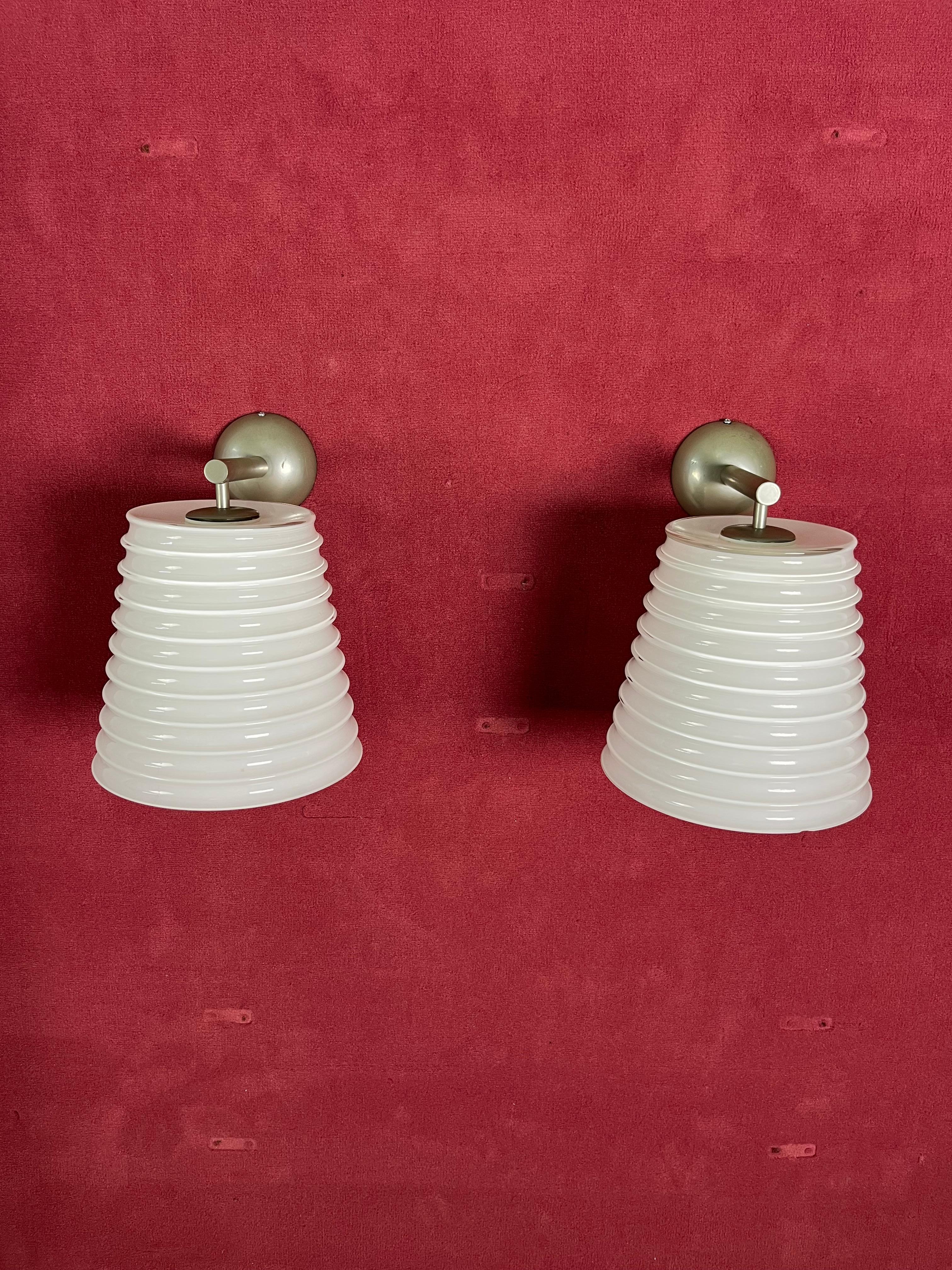 2er-Set Leucos Wandlampen aus milchig-weißem Murano-Glas, 1980er Jahre im Angebot 6