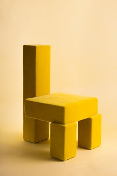 Set of 2 Contemporary Block Form Yellow Velvet Chair by Pietro Franceschini