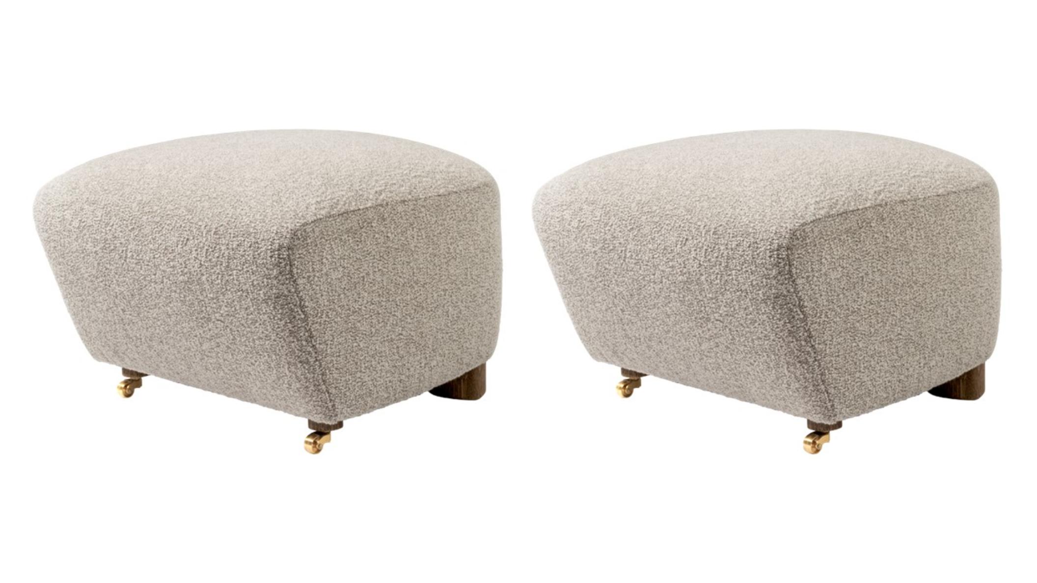 Set of 2 light Beige smoked oak Sahco zero the tired man footstool by Lassen
Dimensions: W 55 x D 53 x H 36 cm 
Materials: Textile

Flemming Lassen designed the overstuffed easy chair, The Tired Man, for The Copenhagen Cabinetmakers’ Guild