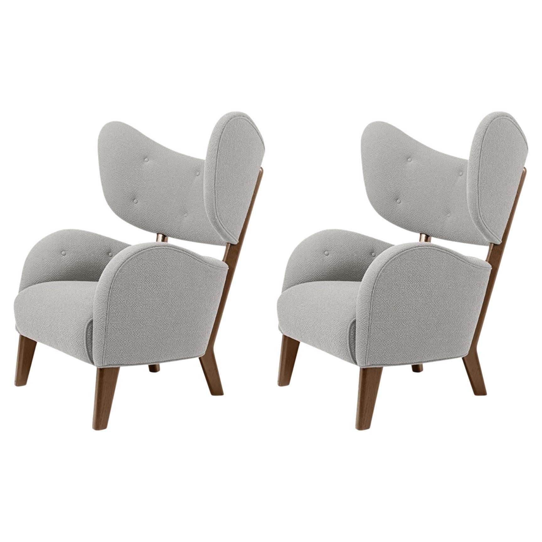 Set of 2 Light Grey Raf Simons Vidar 3 Smoked Oak My Own Lounge Chair by Lassen For Sale