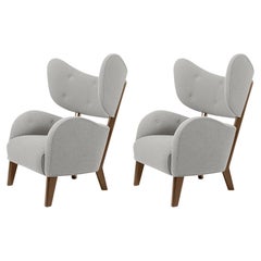 Set of 2 Light Grey Raf Simons Vidar 3 Smoked Oak My Own Lounge Chair by Lassen