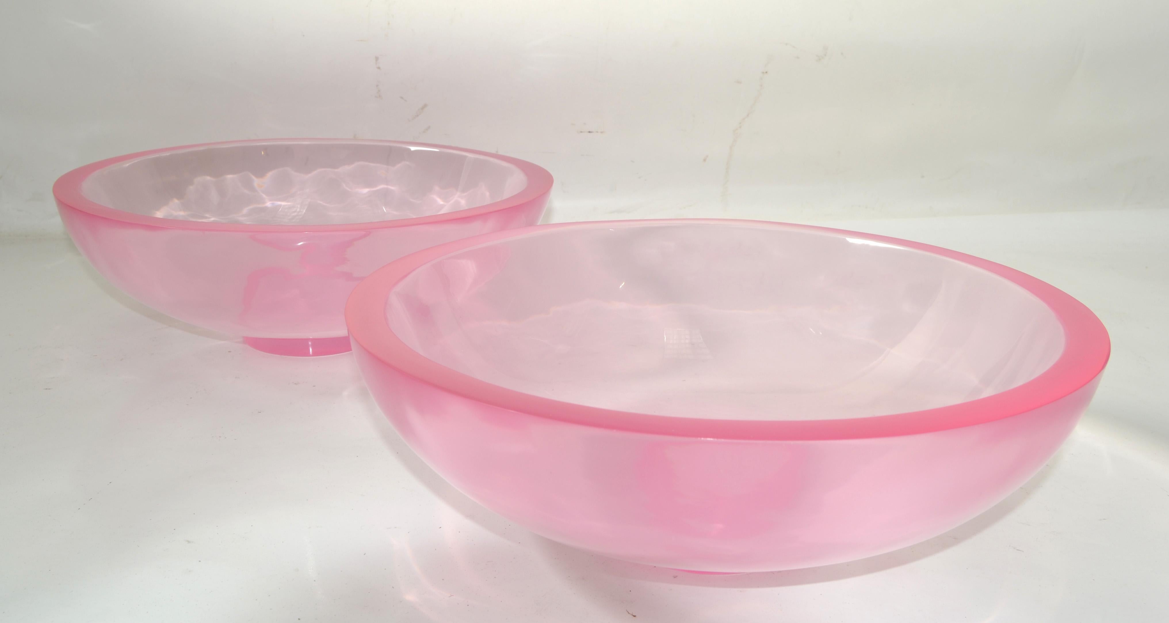 Set of 2 Light Pink Large Polished Fiberglass Bowls Space Age Op Art For Sale 5