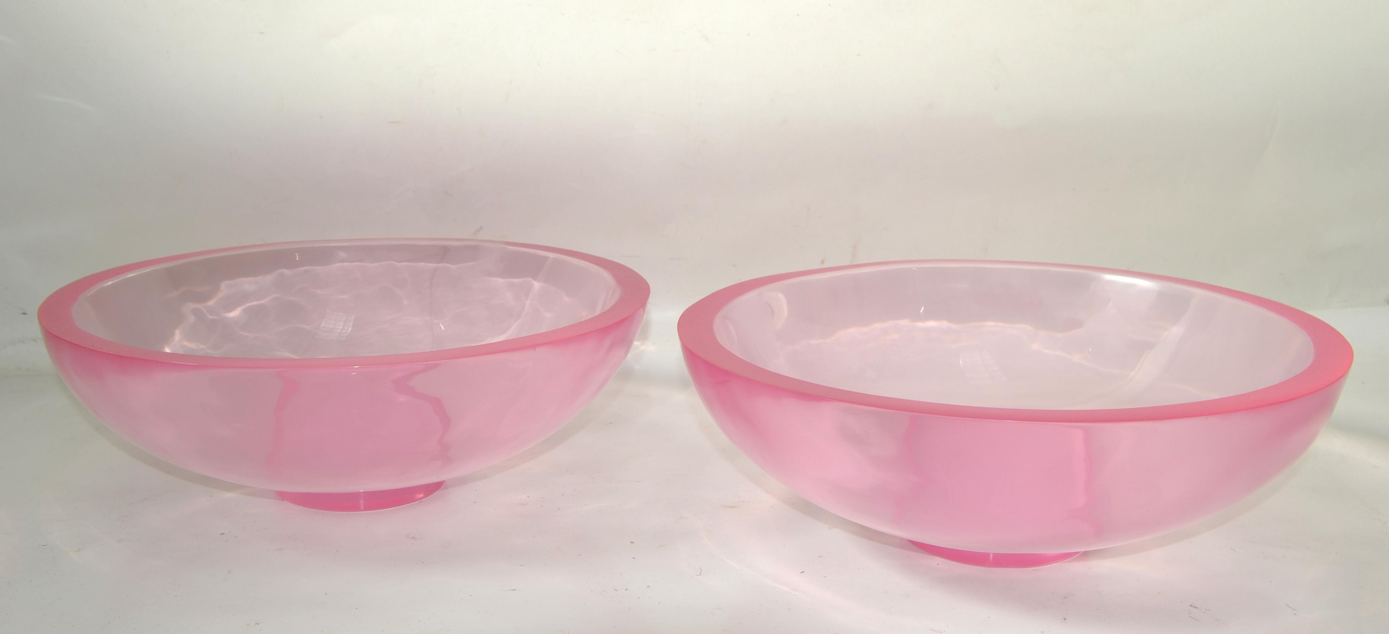 American Set of 2 Light Pink Large Polished Fiberglass Bowls Space Age Op Art For Sale