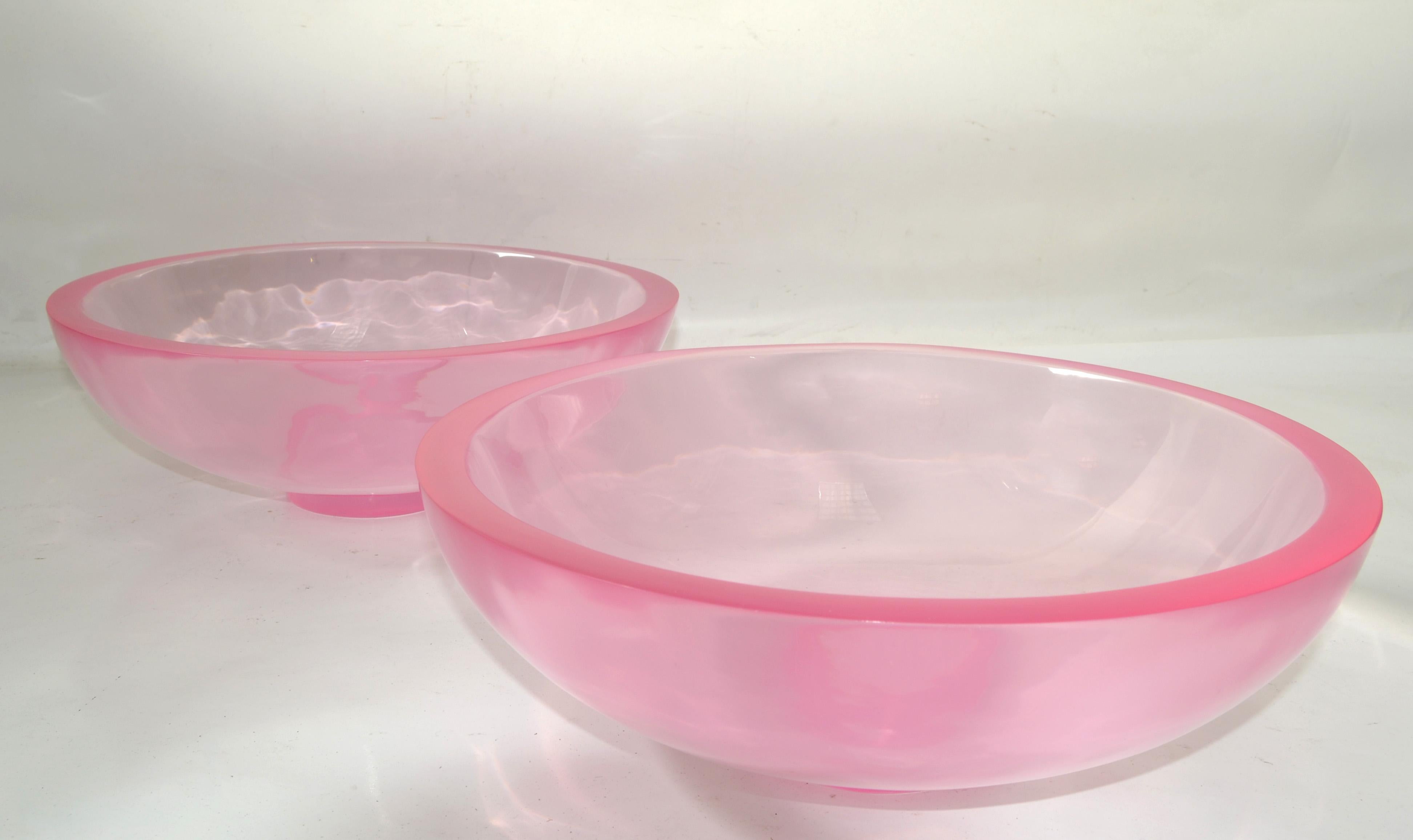 Hand-Crafted Set of 2 Light Pink Large Polished Fiberglass Bowls Space Age Op Art For Sale