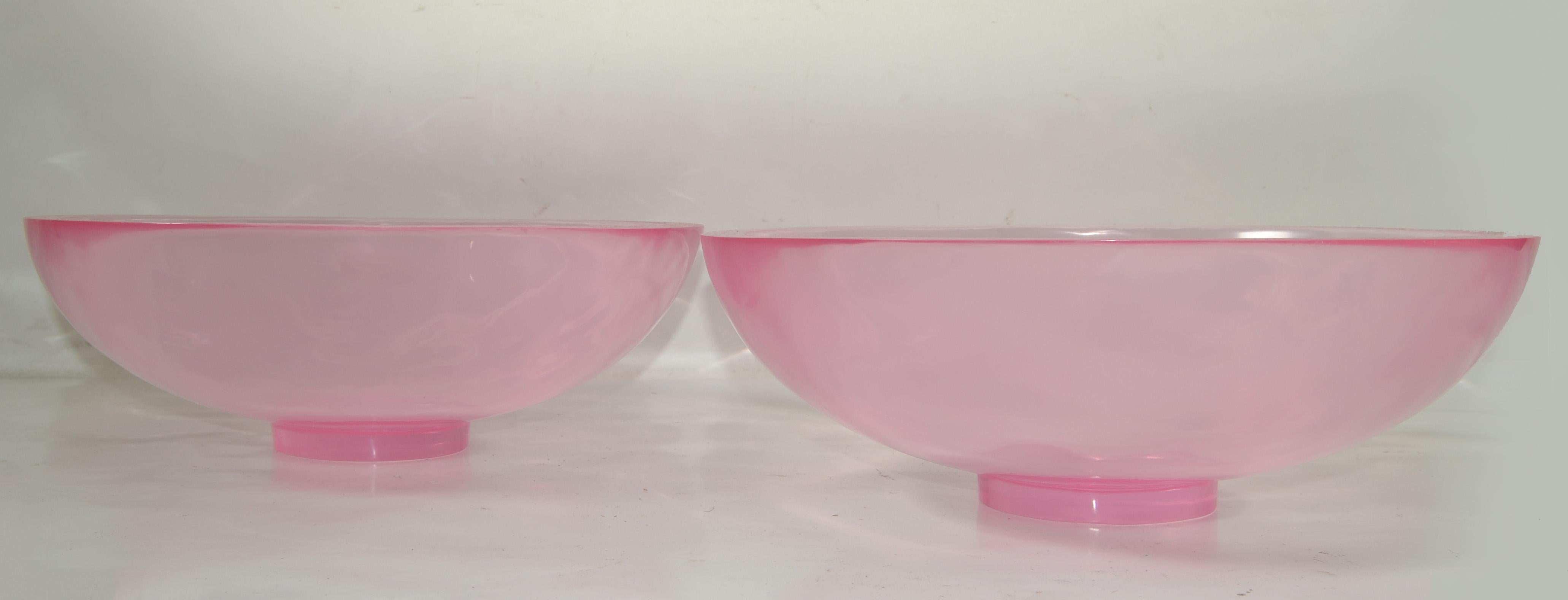 Contemporary Set of 2 Light Pink Large Polished Fiberglass Bowls Space Age Op Art For Sale