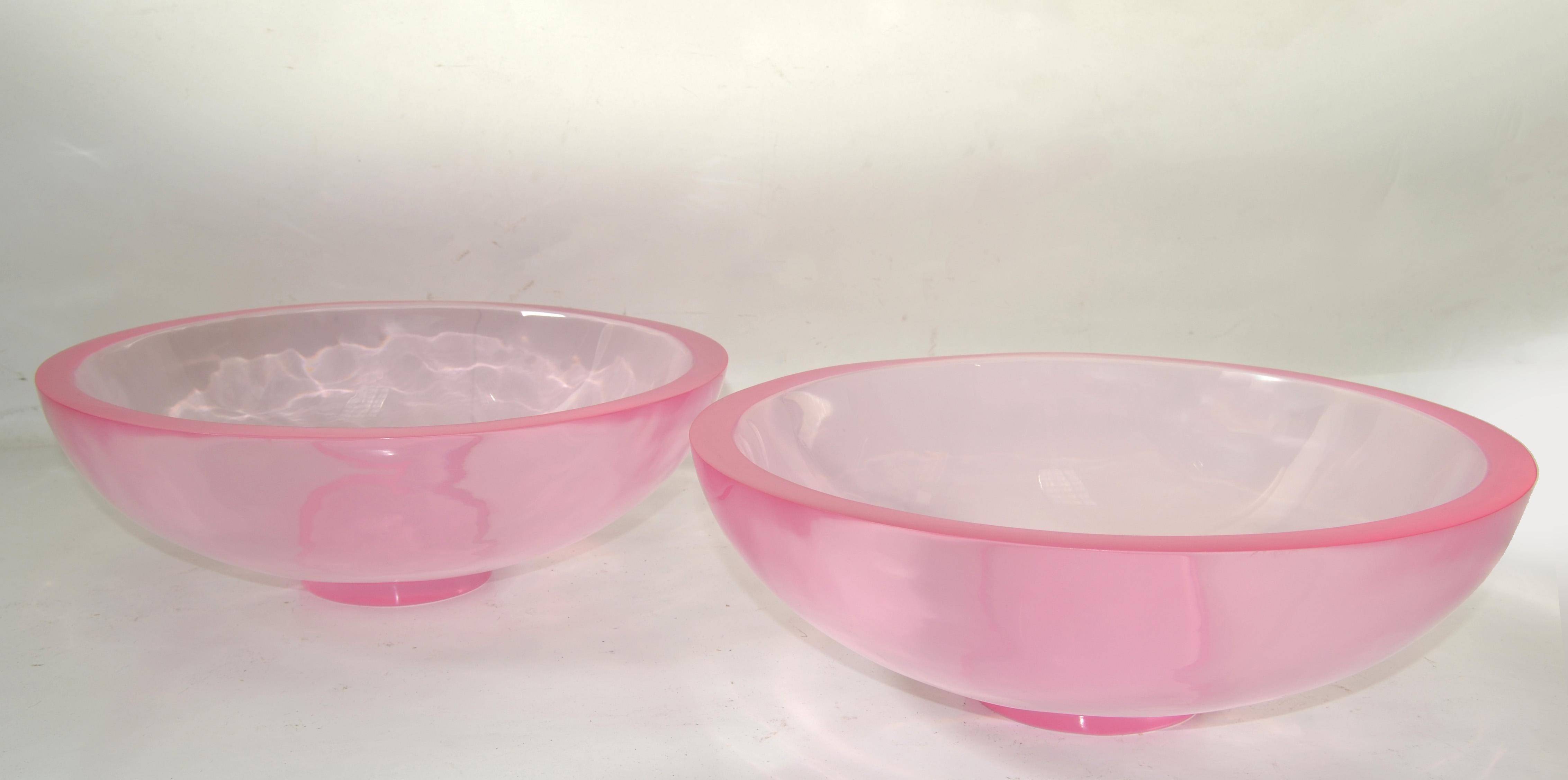 Resin Set of 2 Light Pink Large Polished Fiberglass Bowls Space Age Op Art For Sale