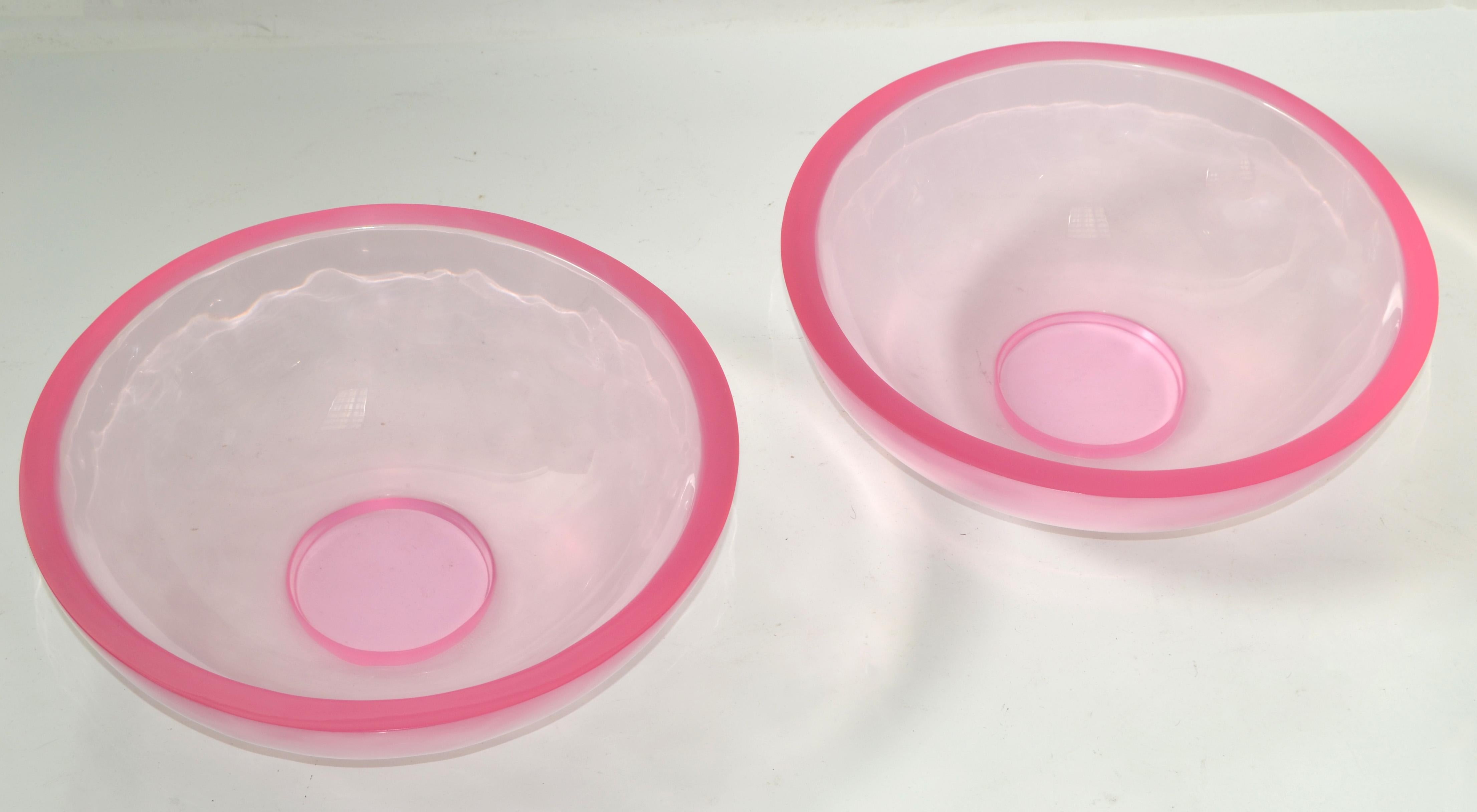 Set of 2 Light Pink Large Polished Fiberglass Bowls Space Age Op Art For Sale 2
