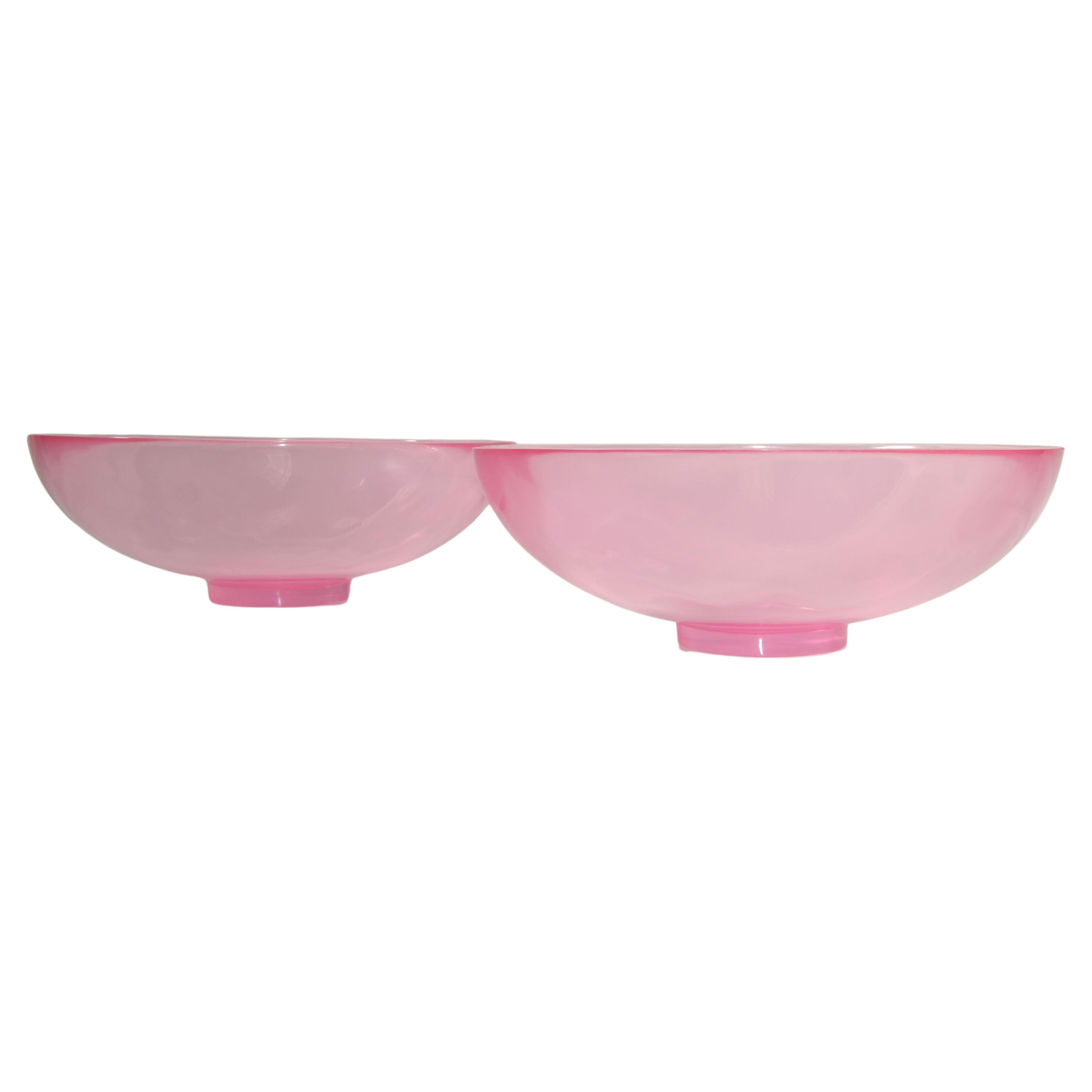 Set of 2 Light Pink Large Polished Fiberglass Bowls Space Age Op Art For Sale