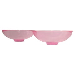 Set of 2 Light Pink Large Polished Fiberglass Bowls Space Age Op Art