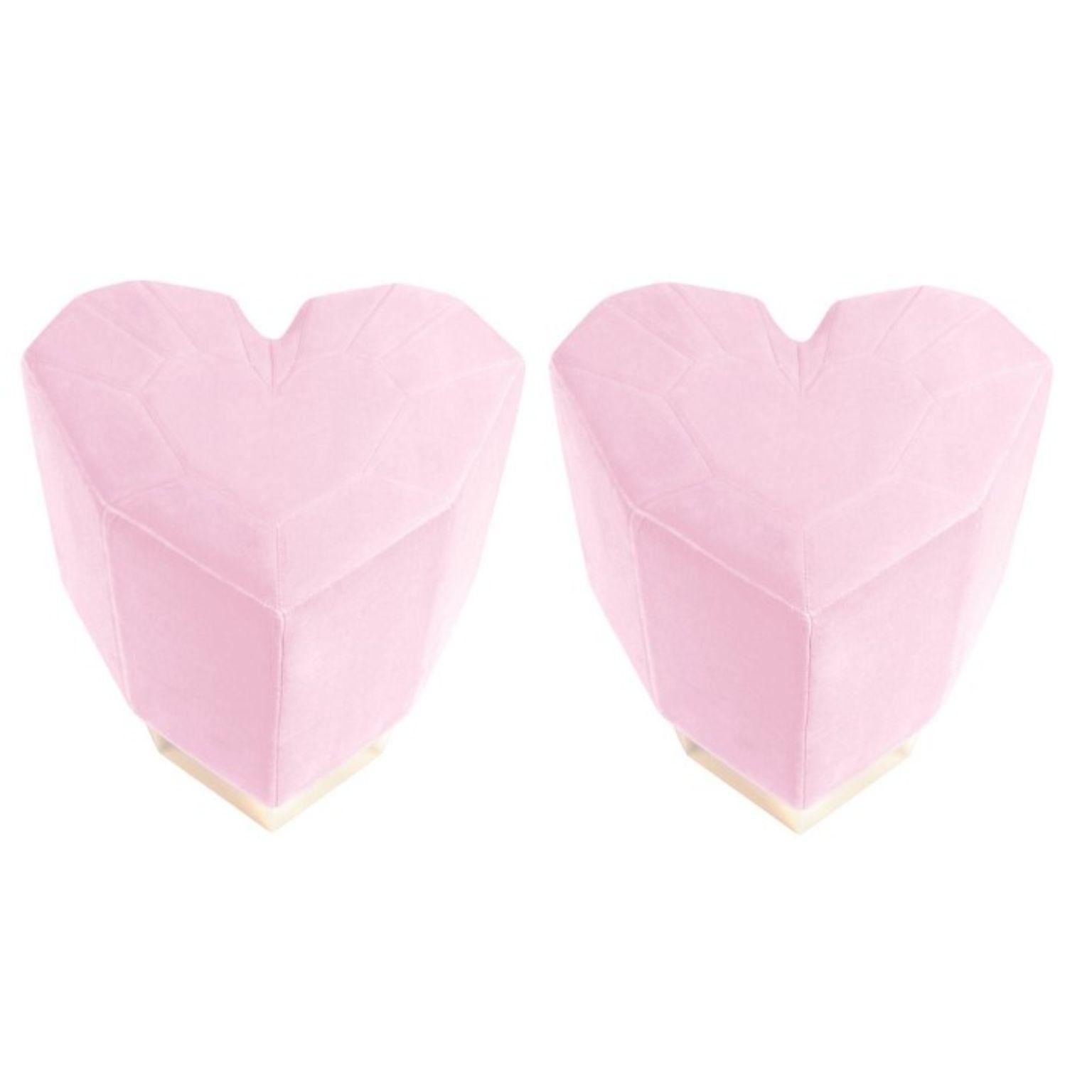 Set of 2 light pink queen heart stools by Royal Stranger
Dimensions: 46 x 49 x 43 cm
Different upholstery colors and finishes are available. Brass, copper or stainless steel in polished or brushed finish.
Materials: velvet heart shape upholstery