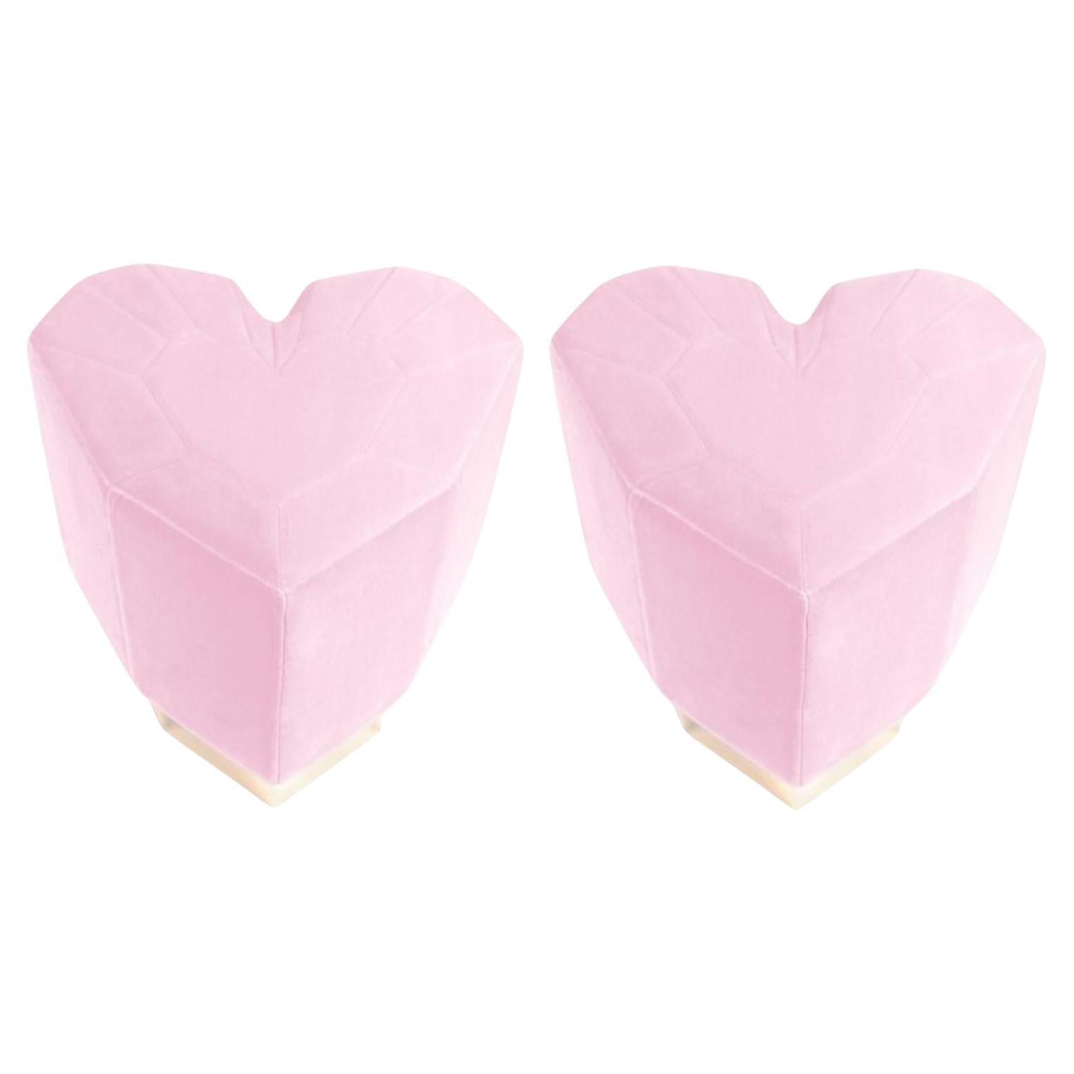 Set of 2 Light Pink Queen Heart Stools by Royal Stranger For Sale