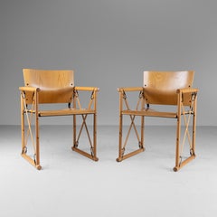 Set of 2 light wood director’s chairs, 1960